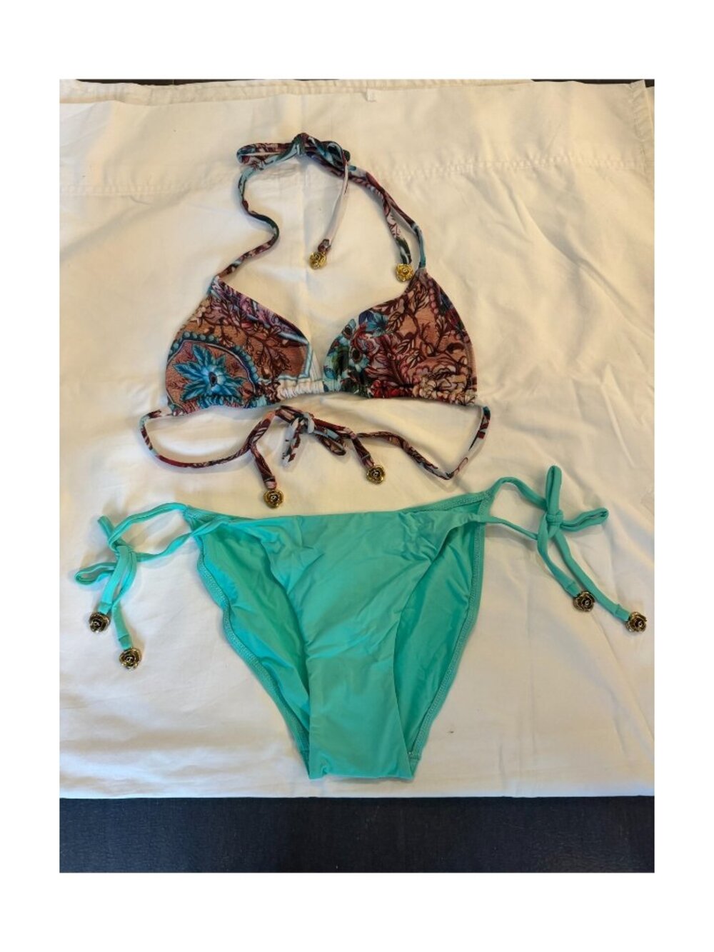 Zimmermann Lacquer Mismatch Triangle Bikini 2pc Set Floral Mint NWT